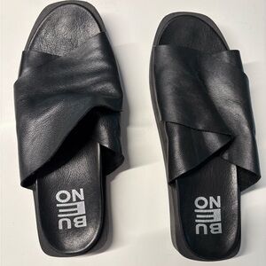 Bueno Black Leather Crisscross Sandals